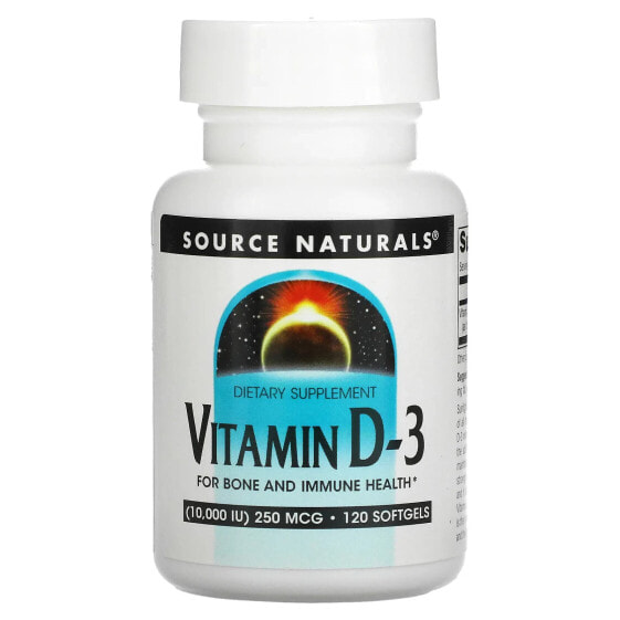 Витамин D-3 Source Naturals, 10 000 МЕ (250 мкг), 120 капсулмягких