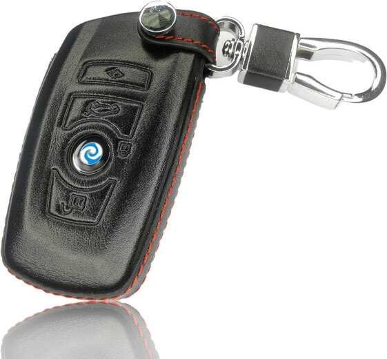 FOAMO Car Key Case Compatible with BMW 3-4 Buttons (Keyless Go Only) Leather Protective Cover Key Case in Black Red 4D