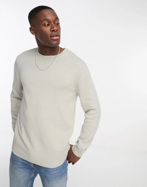 ASOS DESIGN midweight cotton jumper in light grey