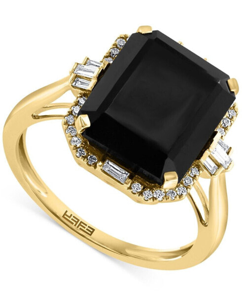 Кольцо EFFY Onyx & Diamond Halo 14k Gold