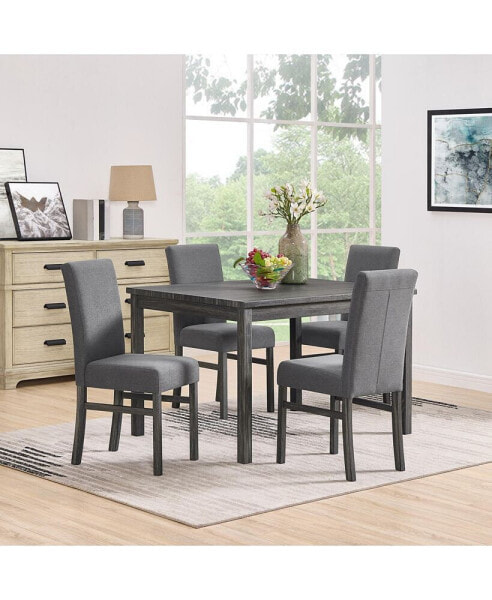 Modern Dining Table and 4 Chairs Set with Upholstered Seats and Sturdy Wood Legs