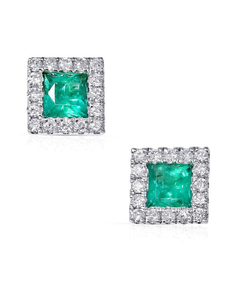 Серьги Macys Emerald & Diamond Square Halo Stud