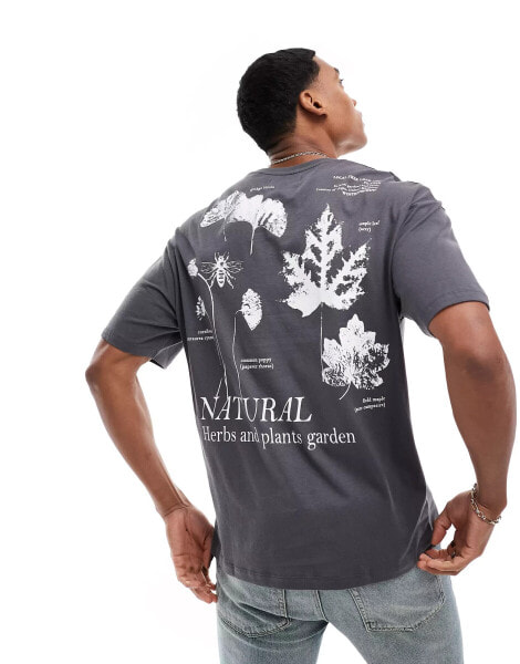 ADPT oversized t-shirt with natural plants backprint in grey