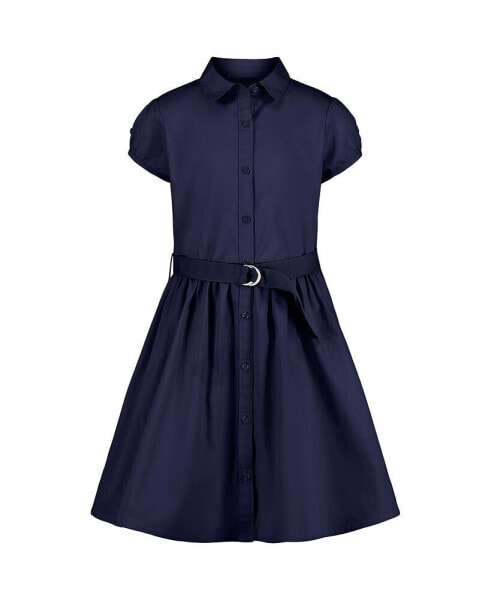 Plus Girls Uniform Belted Poplin Shirt Dress