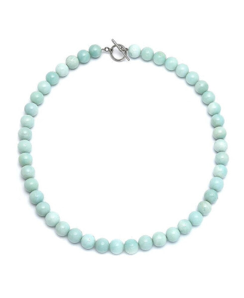 Bling Jewelry amazonite Light Aqua Blue Round Gem Stone 10MM Bead Strand Necklace Western Jewelry For Women Silver Plated Clasp 16 Inch