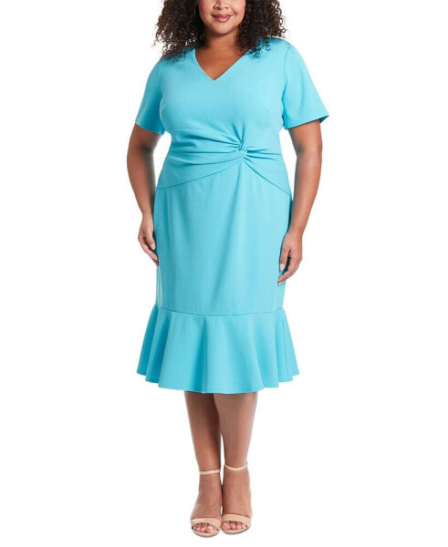 Plus Size Twist-Front Flounce-Hem Dress