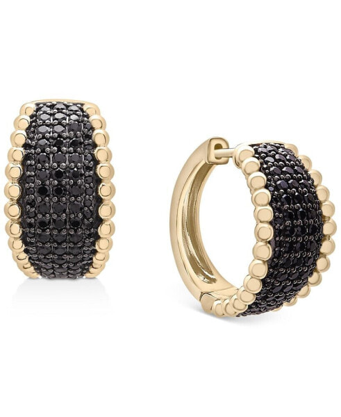 Black Diamond Bead Edge Small Hoop Earrings (1 ct. t.w.) in 14k Gold, Created for Macy's