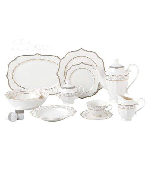 Wavy Mix and Match Bone China Service for 8-Blossom, Set of 57