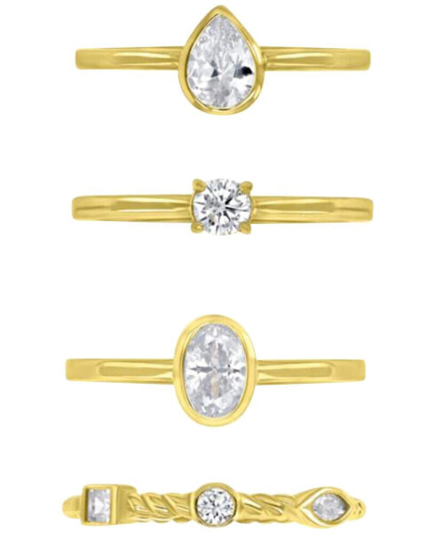 4-Pc. Set Cubic Zirconia Mixed-Cut Bezel & Claw Set Stack Rings