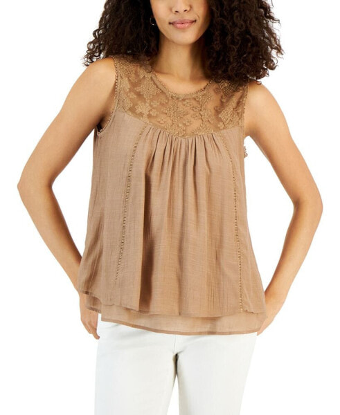 Women's Sleeveless Embroidered Lace Top, Created for Macy's