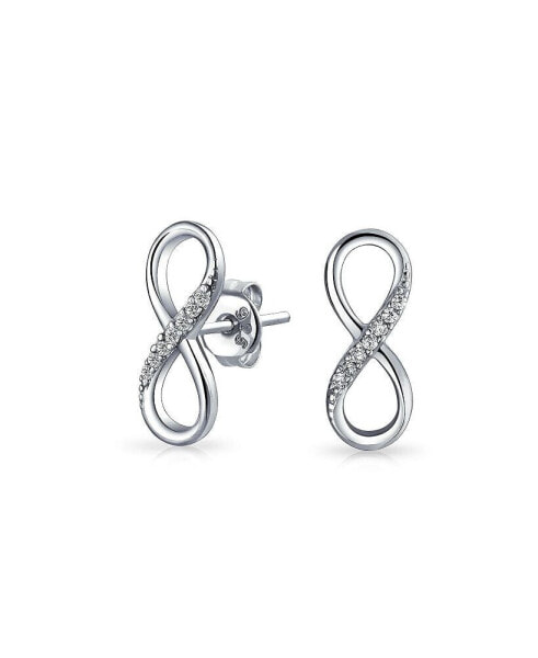 Classic Cubic Zirconia Eternity CZ Accent Pave Romantic Love Knot Symbol Eternity Infinity Stud Earrings For Women Girlfriend .925 Sterling Silver