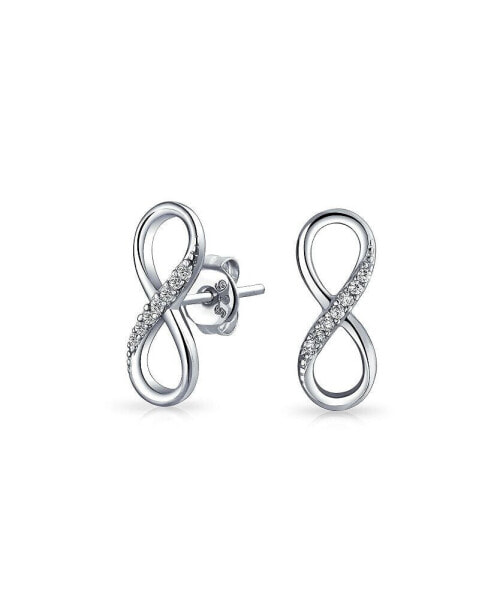 Classic Cubic Zirconia Eternity CZ Accent Pave Love Knot Symbol Eternity Infinity Stud Earrings For Women Sterling Silver