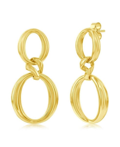 Gold Plated Over Sterling Silver High Polished Double Oval Dangle Earrings