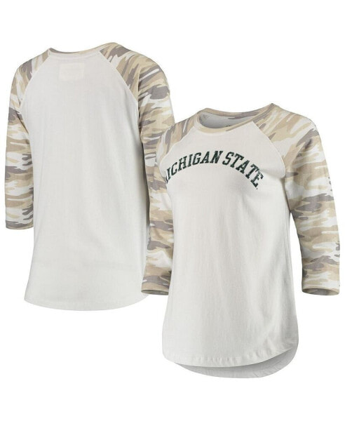 Футболка женская Camp David белая и камуфляжная Michigan State Spartans Boyfriend Baseball Raglan 3/4 рукавами