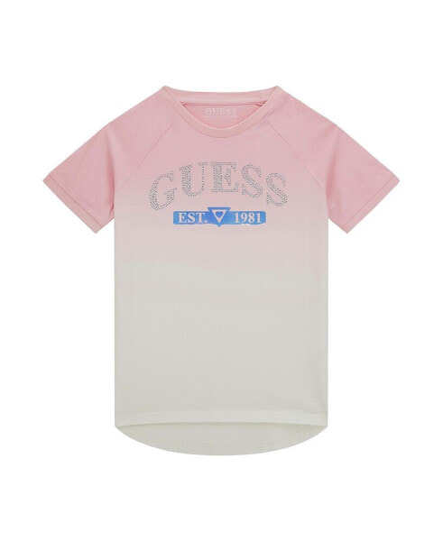 Big Girls Short Sleeve Dip Dye Rhinestone Logo T-shirt
