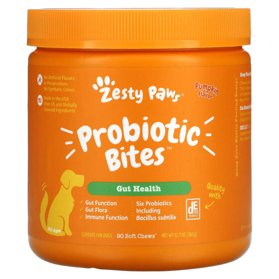 Пробиотические лакомства для собак всех возрастов с тыквой Zesty Paws 90 мягких конфет, 11.1 унции (315 г)