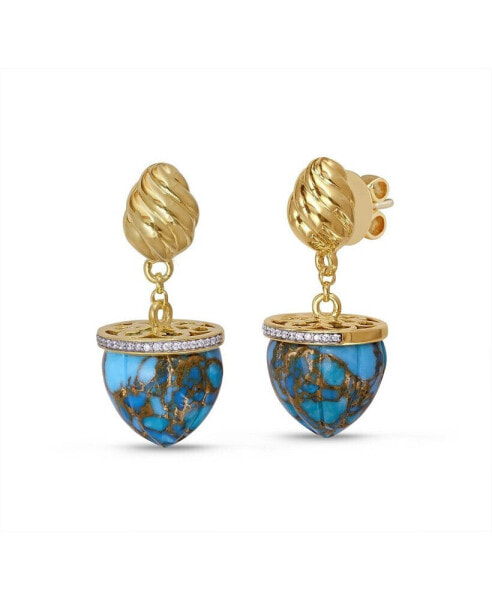 Glory of the Sun Yellow Gold Plated Silver Turquoise Gemstone Diamond Drop Earring