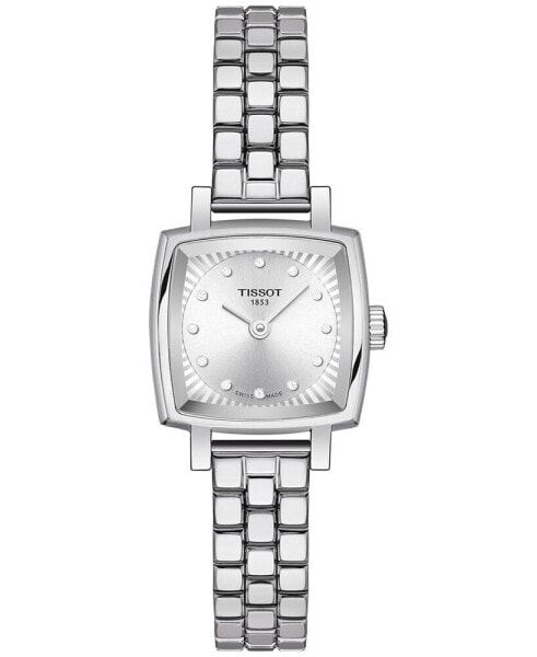 Women's Swiss Lovely Square Diamond Accent Stainless Steel Bracelet Watch 20mm