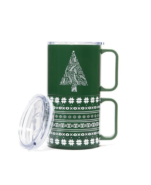 Stackable Tree Insulated Coffee Mugs, Set of 2
