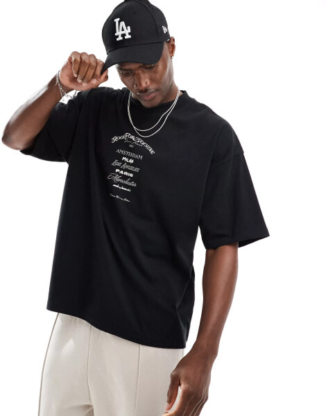 Good For Nothing oversized t-shirt with logo script chest print in black