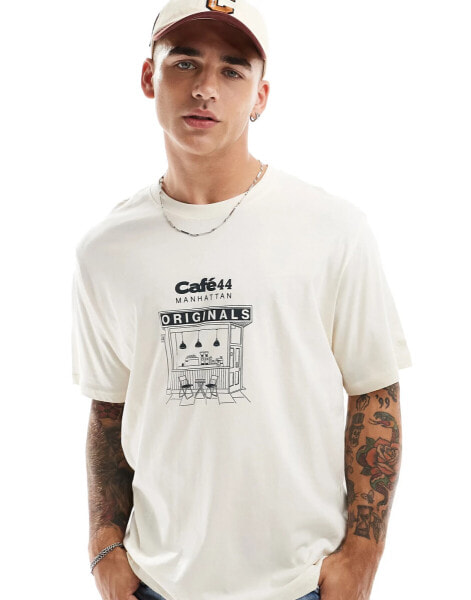 Jack & Jones oversized t-shirt with cafe 44 chest print in cream