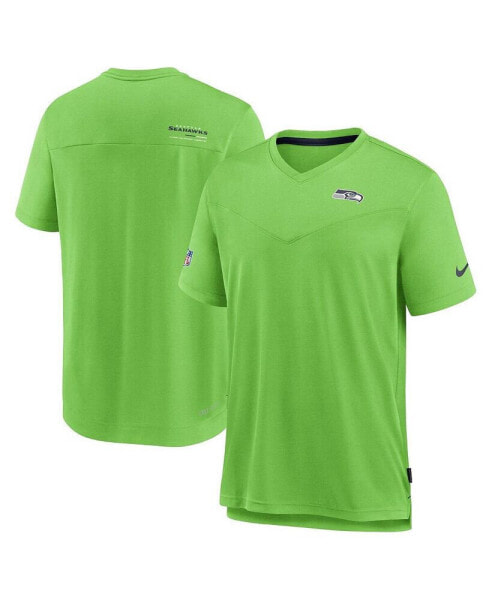 Men's Neon Green Seattle Seahawks 2022 Sideline Coach Chevron Lock Up Performance V-Neck T-shirt