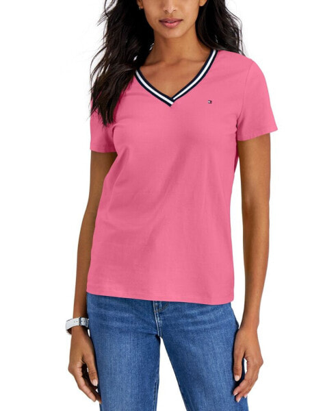 Women's Striped V-Neck Short-Sleeve T-Shirt