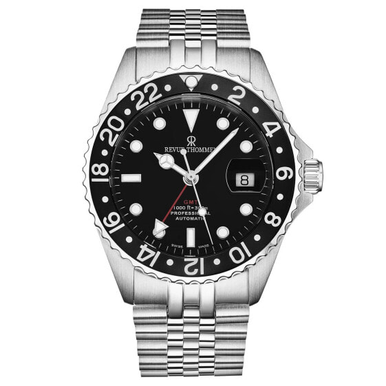 Revue Thommen Schweizer Armbanduhr Diver GMT Automatikuhr für Herren, Schwarz mit Datum, Edelstahl 42 mm 17572.2237