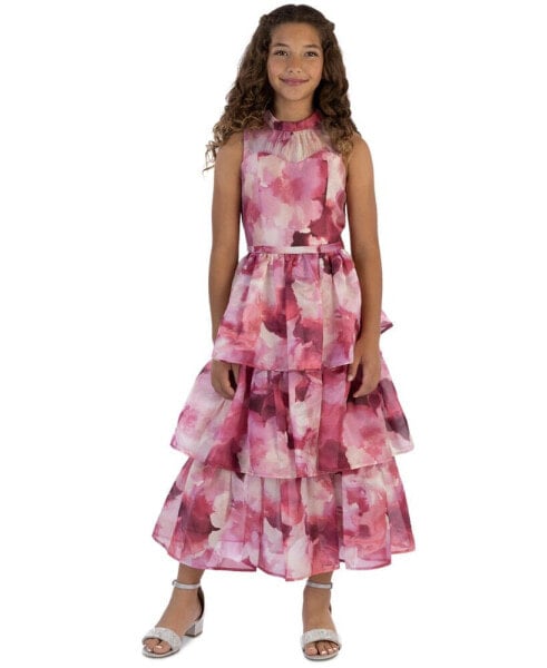 Big Girls Floral-Print Organza Tiered Maxi Dress