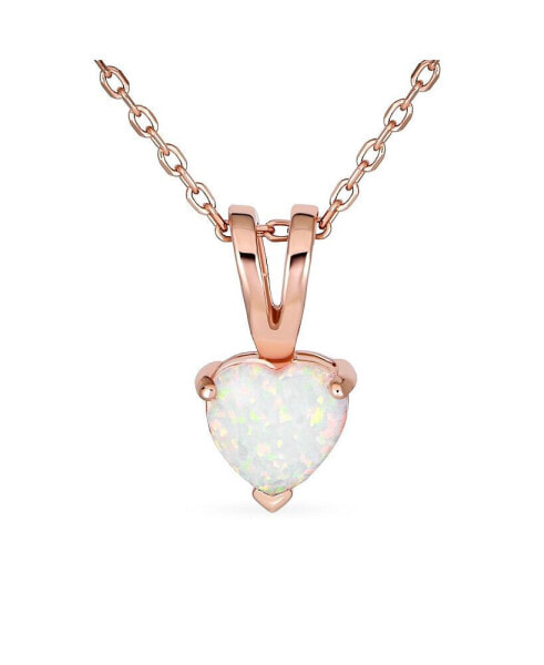 Bridal Danity Opulence Gemstone 5CT Solitaire White Created Opal Heart Shape Pendant Necklace Rose Gold Plated Sterling Silver October Birthstone