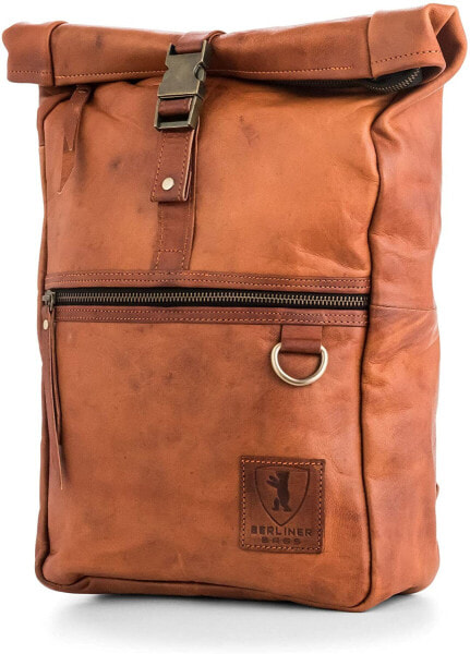 Мужской повседневный городской рюкзак кожаный коричневый Berliner Bags Vintage Leather Backpack Utrecht XL, Large Waterproof Bookbag for Men and Women - Brown