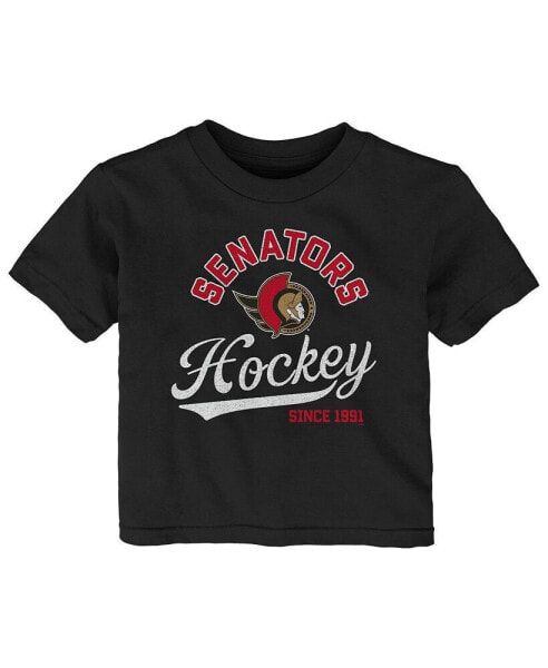 Infant Boys and Girls Black Distressed Ottawa Senators Take The Lead T-shirt