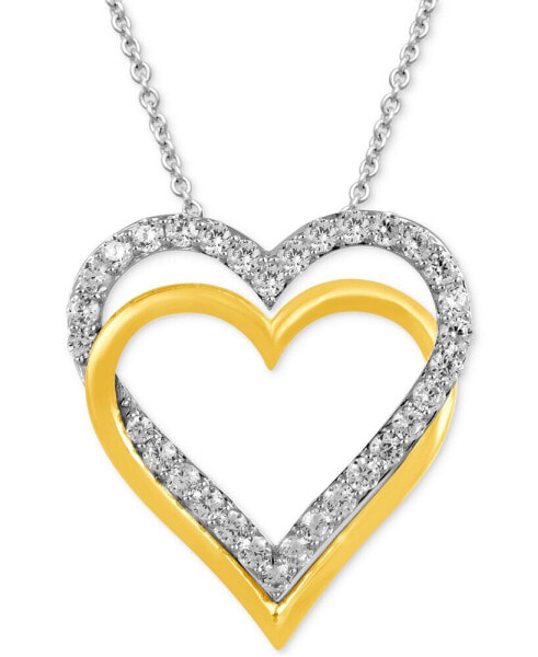 Diamond Double Heart Pendant Necklace (1 ct. t.w.) in Sterling Silver & 14k Gold-Plate, 16" + 2" extender