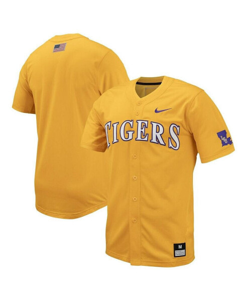 Men's Gold LSU Tigers Replica Full-Button Baseball Jersey
