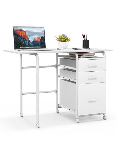 Folding Computer Laptop Desk Wheeled Home Office Furniture