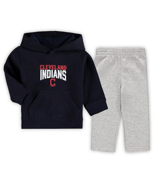 Toddler Boys Navy, Heathered Gray Cleveland Indians Fan Flare Fleece Hoodie and Pants Set