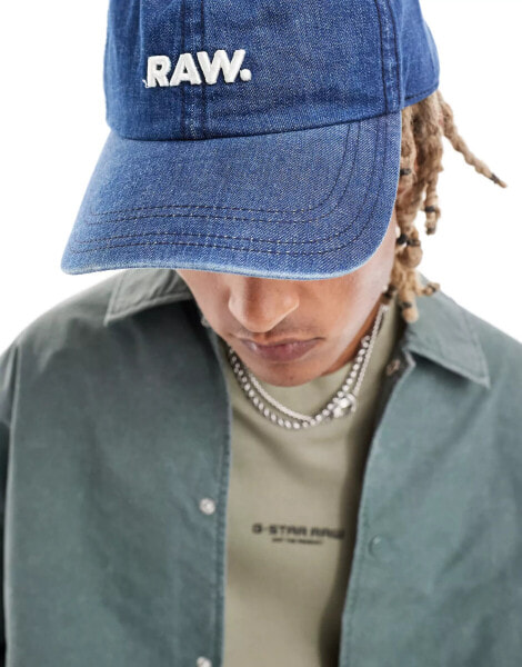 G-star raw denim baseball cap in midwash blue