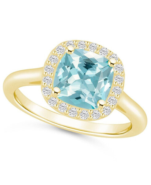 Aquamarine (2 ct. t.w.) and Diamond (1/4 ct. t.w.) Halo Ring in 14K Yellow Gold