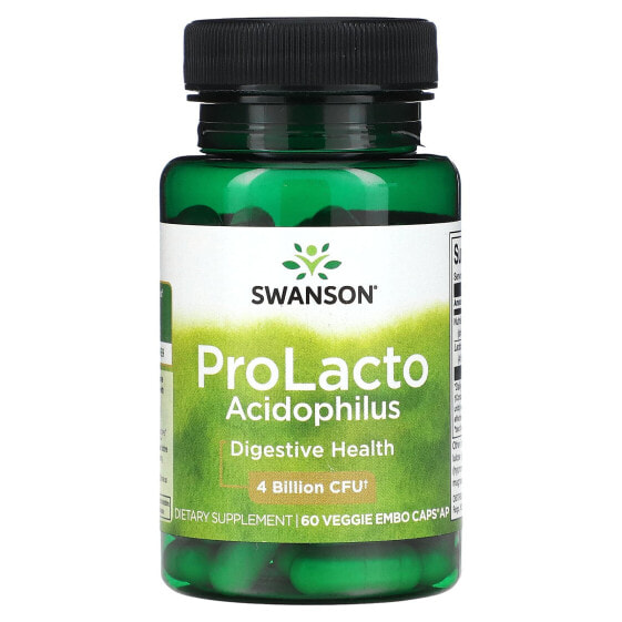 Пробиотики Swanson ProLacto Acidophilus, 4 миллиарда КФЕ, 60 капсул вегетарианских EMBO