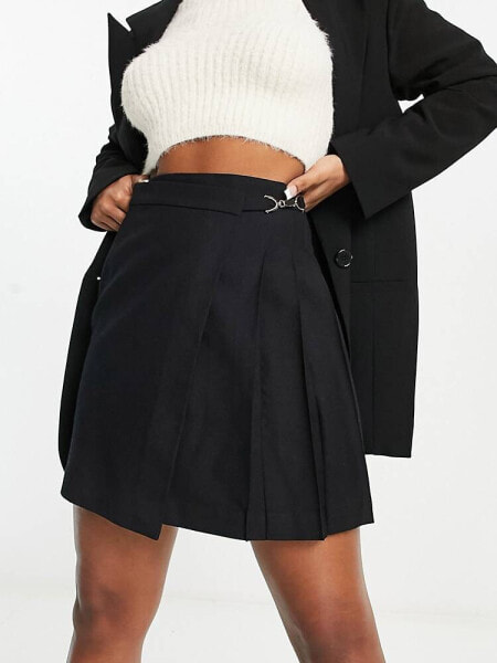 & Other Stories wool pleated wrap mini skirt in black