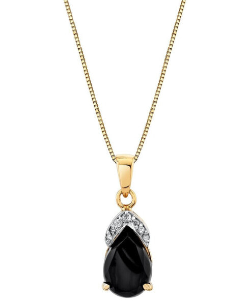 Onyx & Diamond Accent Pear-Shaped 18" Pendant Necklace in 14k Gold