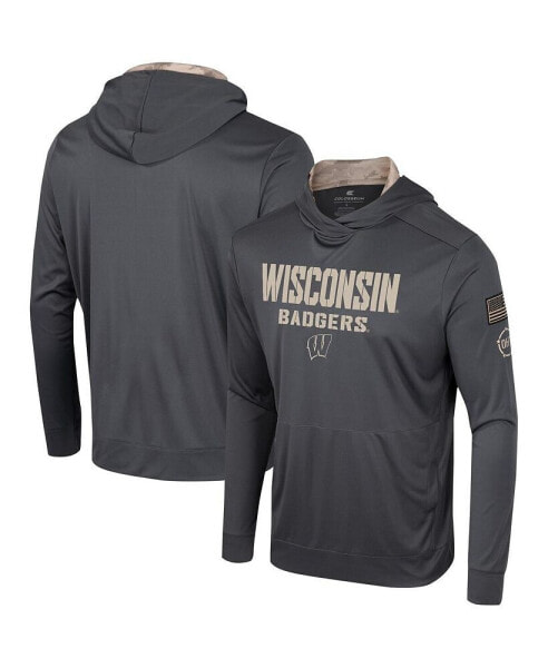 Men's Charcoal Wisconsin Badgers OHT Military-Inspired Appreciation Long Sleeve Hoodie T-shirt
