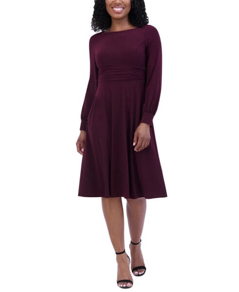 Petite Ruched Boat-Neck Midi Dress