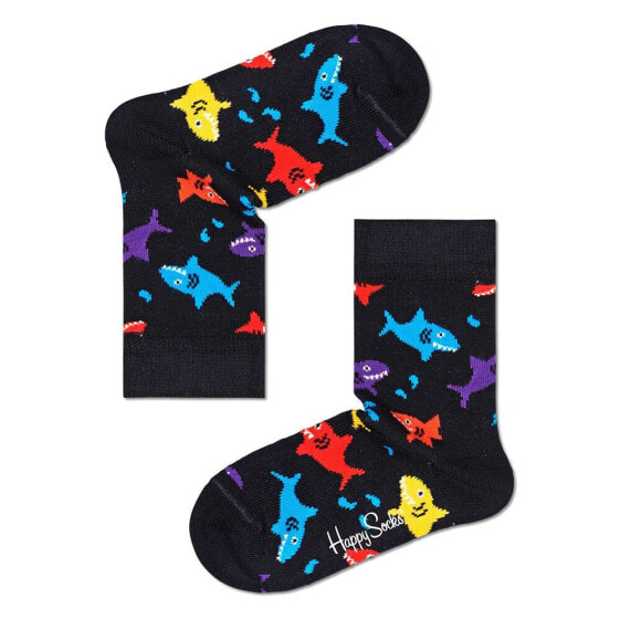 Носки для детей Happy Socks с рисунком акул на черном фоне