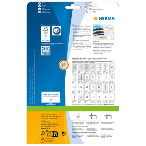 HERMA Address labels Premium A4 99.1x93.1 mm white paper matt 150 pcs. - White - Paper - Laser/Inkjet - Matte - Permanent - Rounded rectangle
