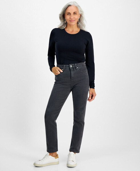 Petite High-Rise Natural Straight-Leg Jeans