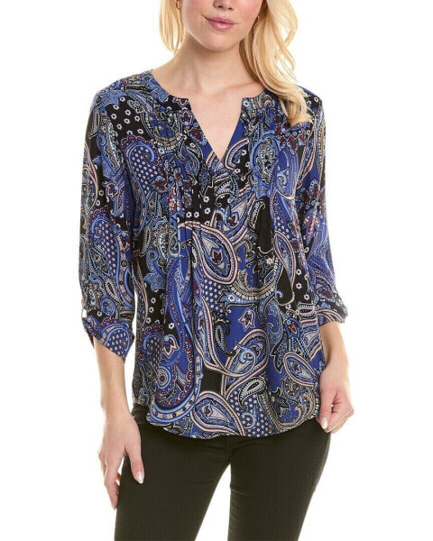 Jones New York Printed Roll Tab Top Women's Black S