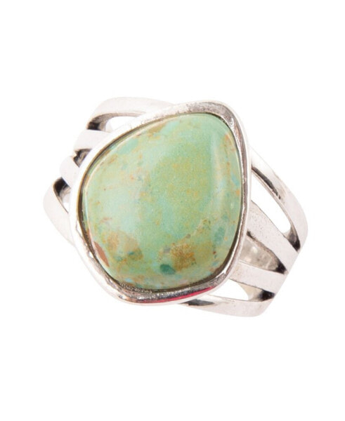 Classy Genuine Turquoise and Sterling Silver Abstract Ring