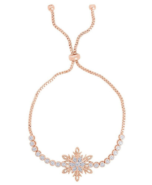 Rose Gold Plated Diamond Accent Snowflake Adjustable Bracelet