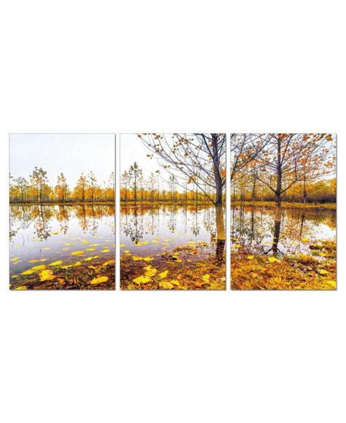 Decor Falling Leaves 3 Piece Wrapped Canvas Wall Art Autumn -27" x 60"